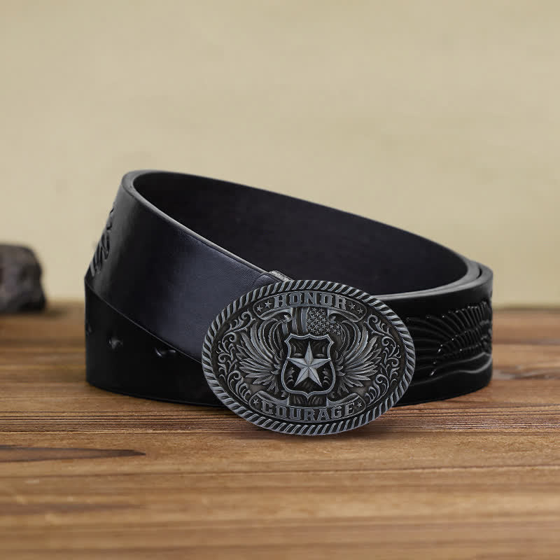 Ceinture en cuir à boucle pour homme avec ailes d'aigle et honneur