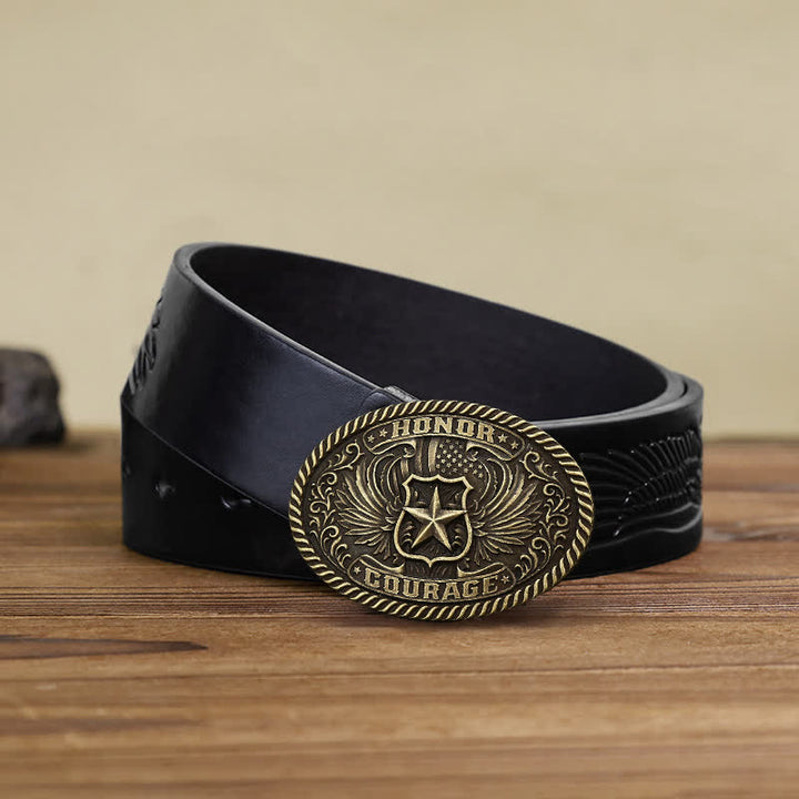 Ceinture en cuir à boucle pour homme avec ailes d'aigle et honneur
