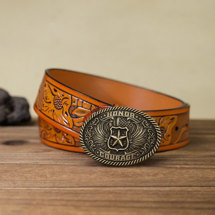Ceinture en cuir à boucle pour homme avec ailes d'aigle et honneur