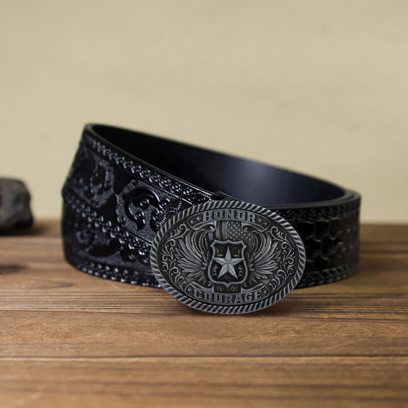 Ceinture en cuir à boucle pour homme avec ailes d'aigle et honneur