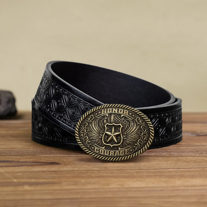 Ceinture en cuir à boucle pour homme avec ailes d'aigle et honneur
