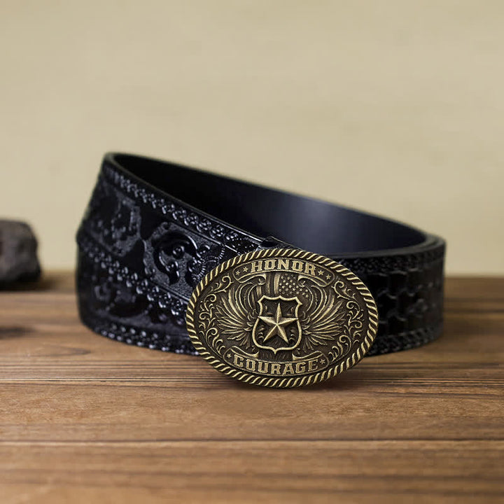 Ceinture en cuir à boucle pour homme avec ailes d'aigle et honneur