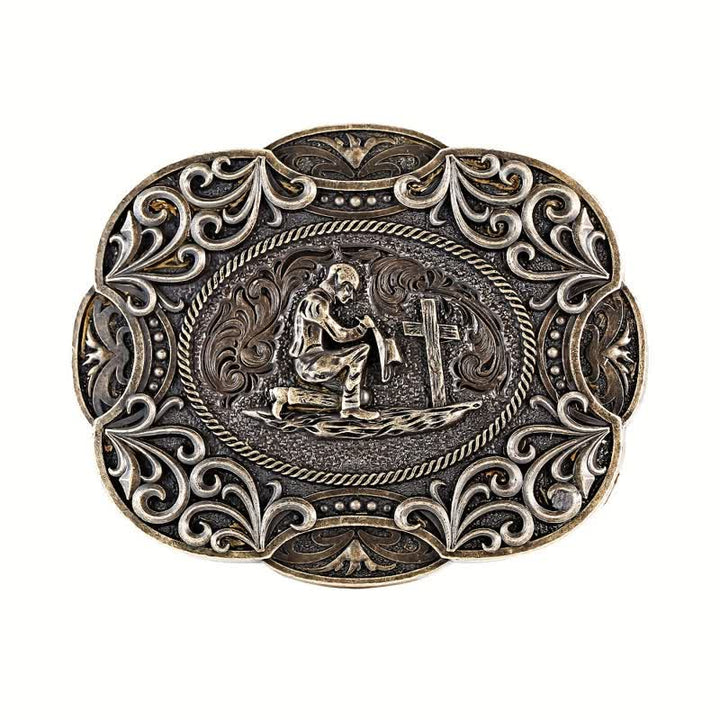Ceinture en cuir à boucle occidentale pour homme avec prière à genoux