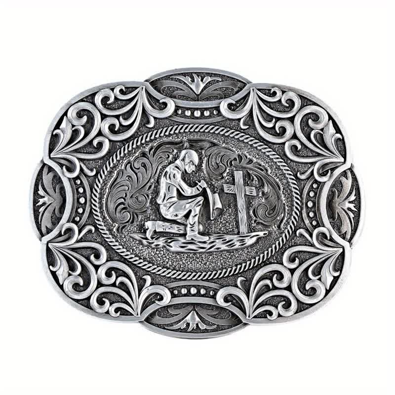 Ceinture en cuir à boucle occidentale pour homme avec prière à genoux