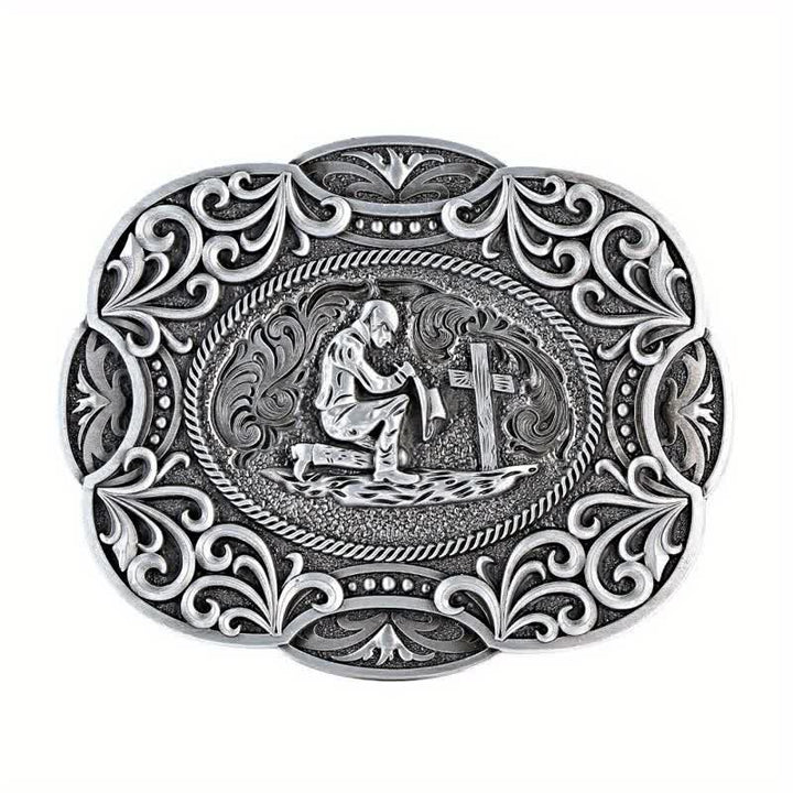 Ceinture en cuir à boucle occidentale pour homme avec prière à genoux