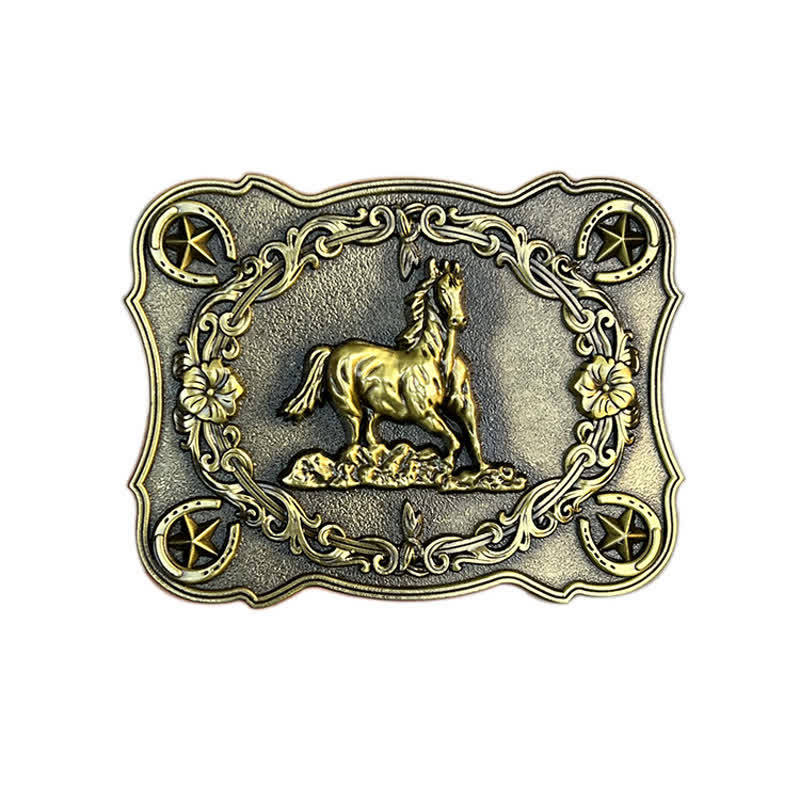 Ceinture en cuir à boucle pour homme avec motif cheval sauvage