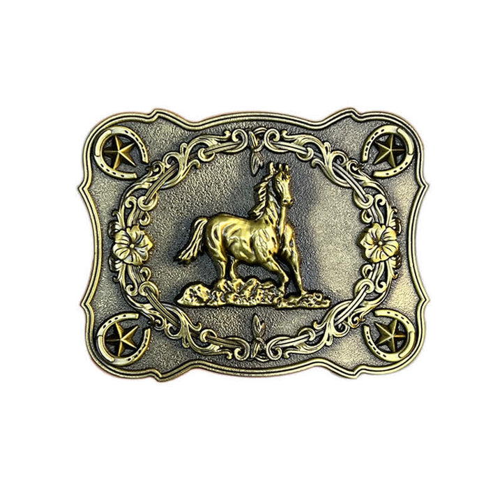 Ceinture en cuir à boucle pour homme avec motif cheval sauvage