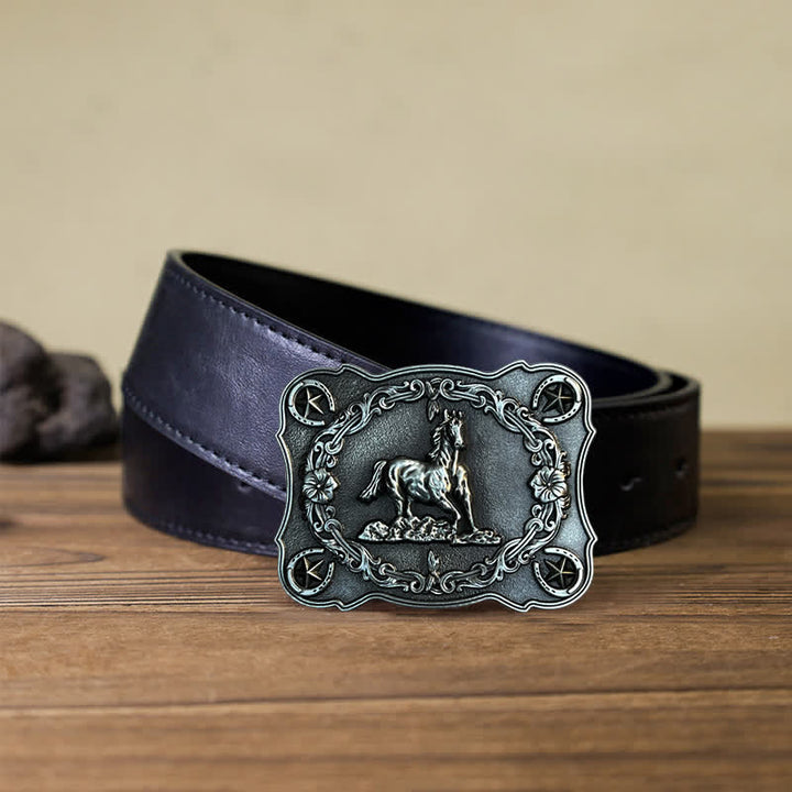 Ceinture en cuir à boucle pour homme avec motif cheval sauvage