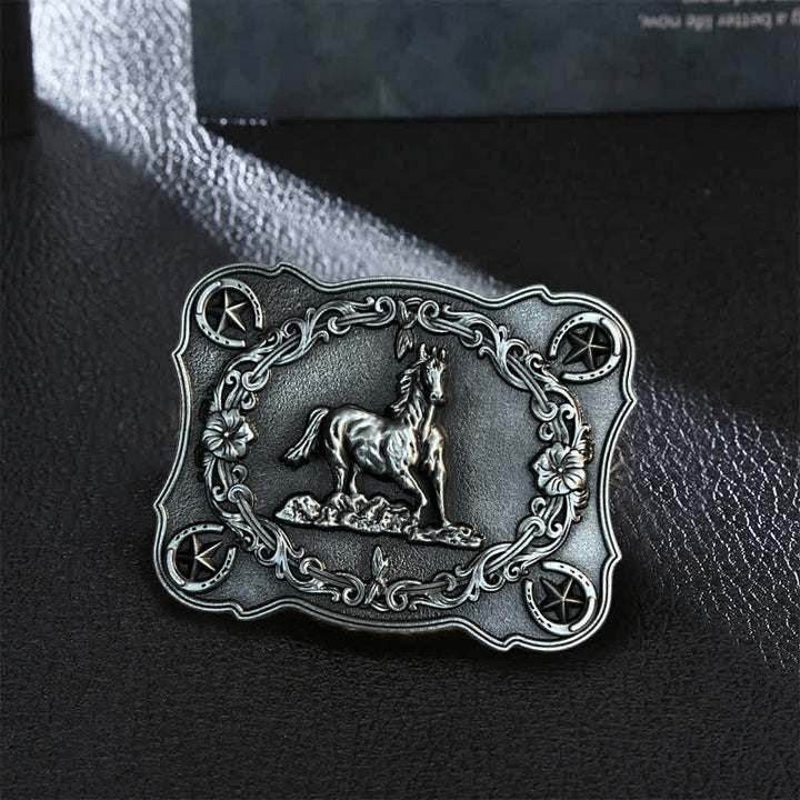 Ceinture en cuir à boucle pour homme avec motif cheval sauvage