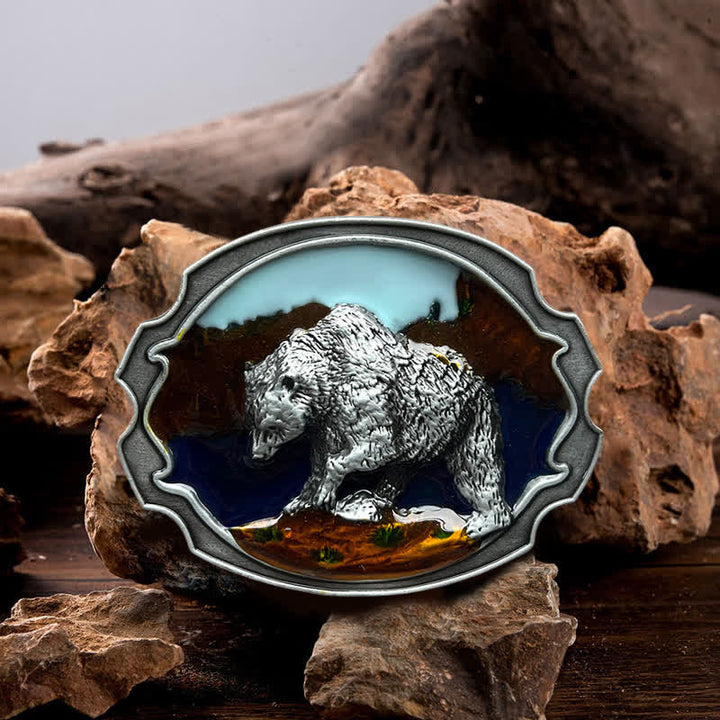 Ceinture en cuir à boucle émaillée pour homme avec motif ours polaire