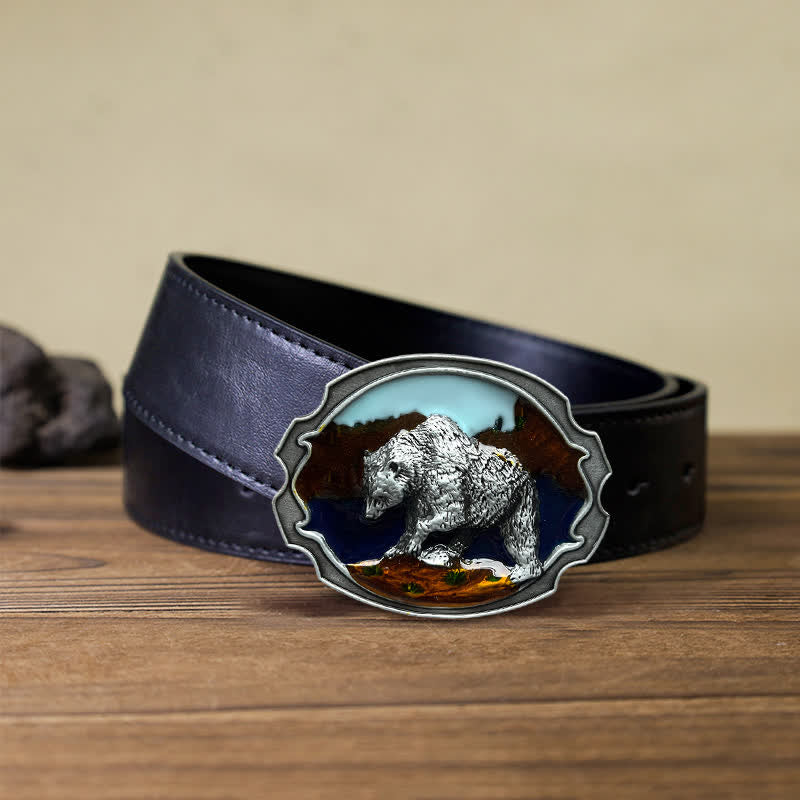 Ceinture en cuir à boucle émaillée pour homme avec motif ours polaire
