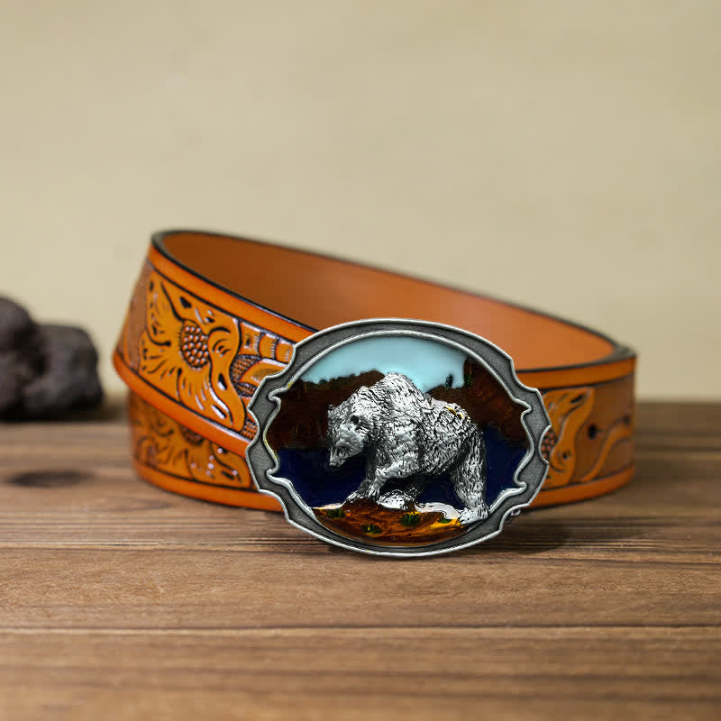Ceinture en cuir à boucle émaillée pour homme avec motif ours polaire