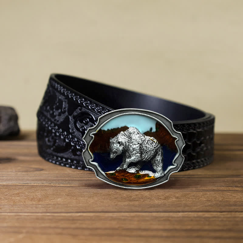 Ceinture en cuir à boucle émaillée pour homme avec motif ours polaire