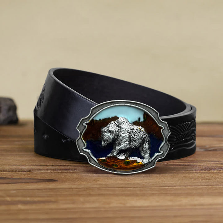 Ceinture en cuir à boucle émaillée pour homme avec motif ours polaire