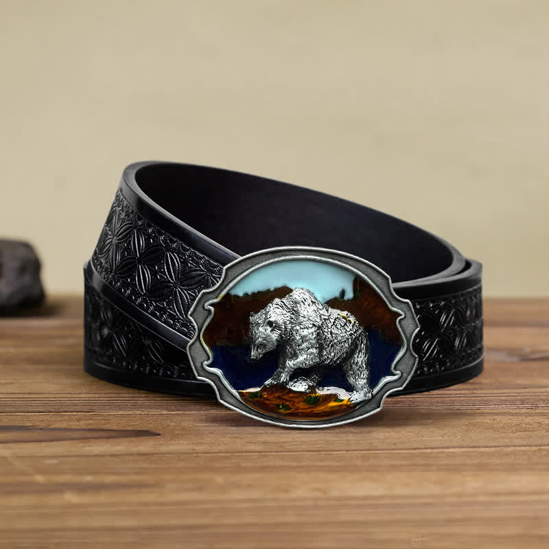Ceinture en cuir à boucle émaillée pour homme avec motif ours polaire