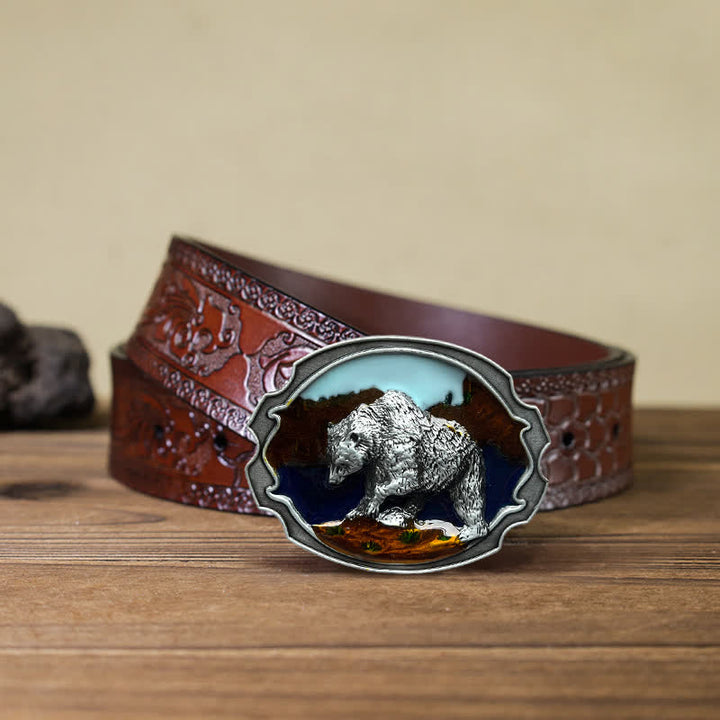 Ceinture en cuir à boucle émaillée pour homme avec motif ours polaire