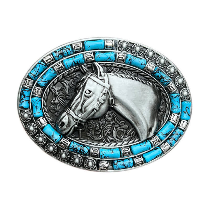 Ceinture en cuir à boucle turquoise pour homme avec tête de cheval