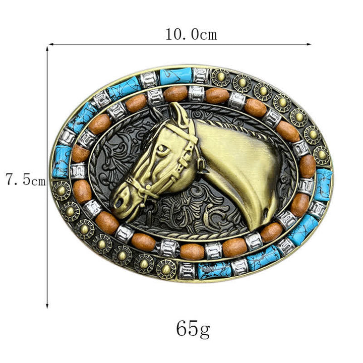Ceinture en cuir à boucle turquoise pour homme avec tête de cheval