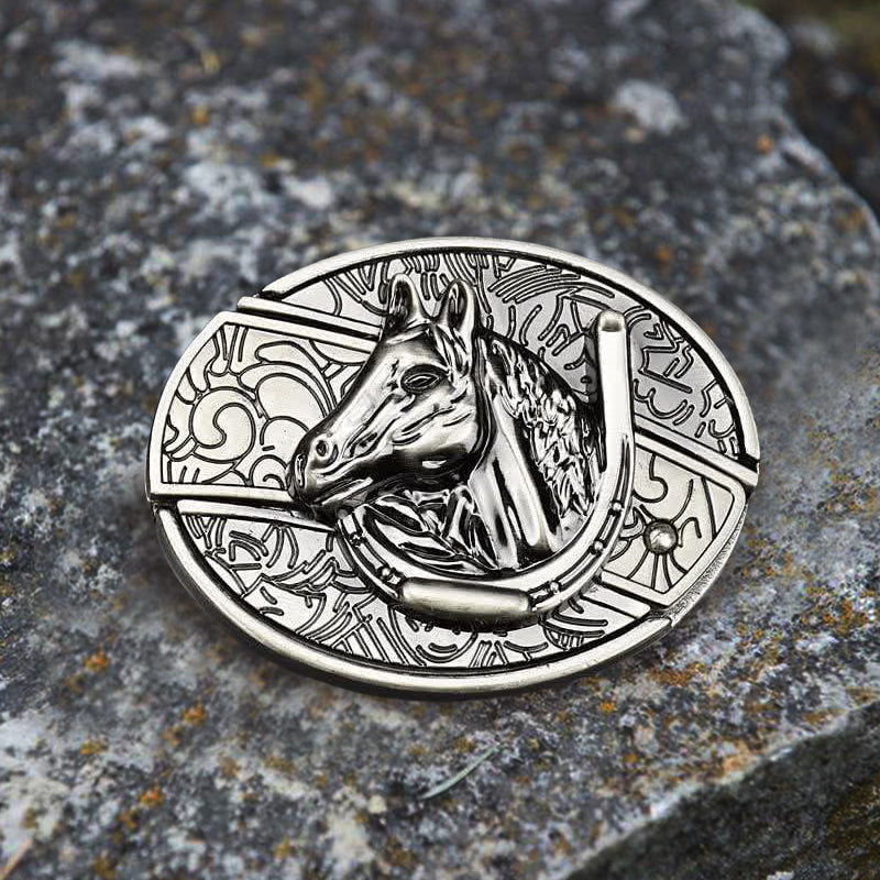 Boucle de ceinture Tête de cheval plaqué argent Boucle de ceinture Tête de cheval plaqué argent