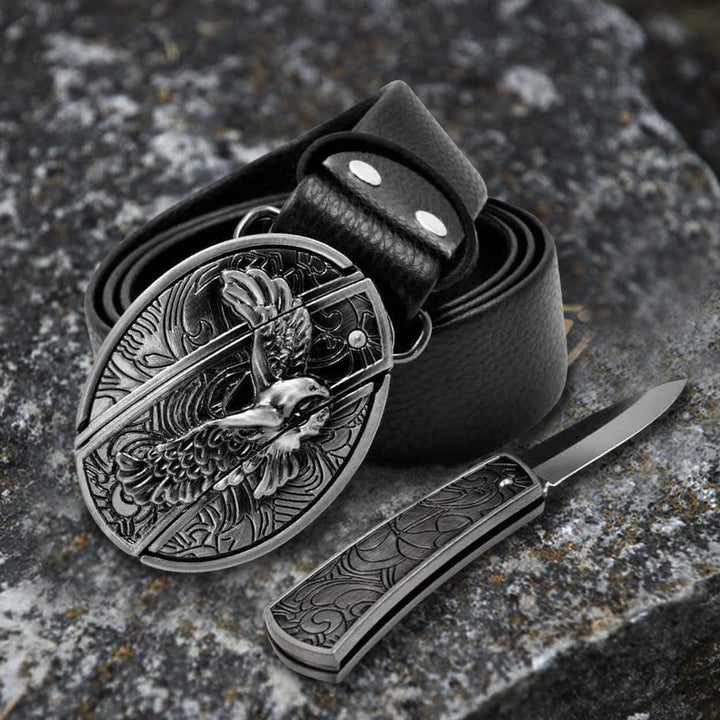 Ceinture en cuir pour homme avec couteau pliant Soaring Eagle