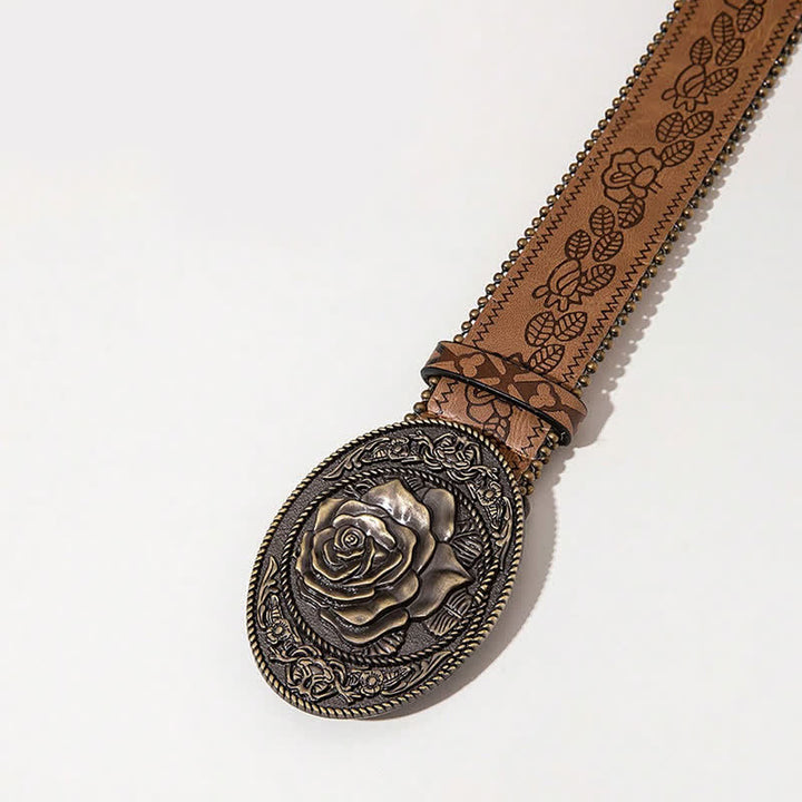 Ceinture en cuir imprimé avec boucle en forme de rose de style occidental