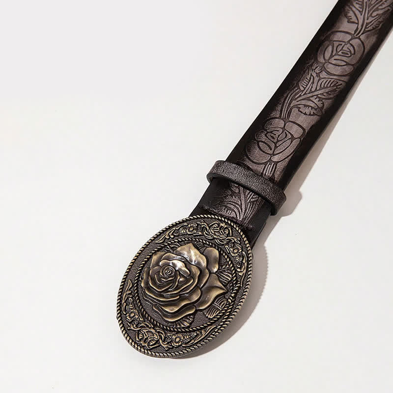 Ceinture en cuir imprimé avec boucle en forme de rose de style occidental