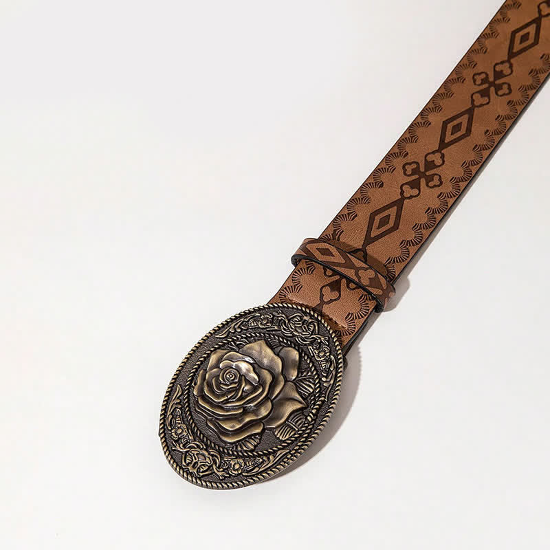 Ceinture en cuir imprimé avec boucle en forme de rose de style occidental
