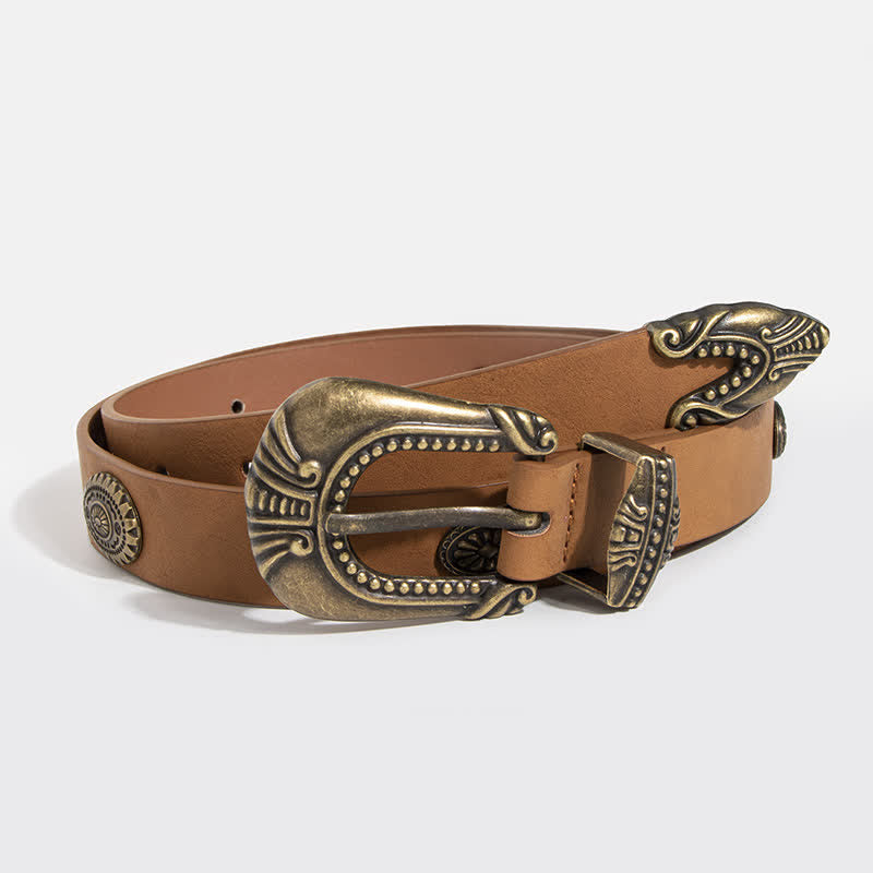 Ceinture en cuir à rivets conchos de style palais pour femme