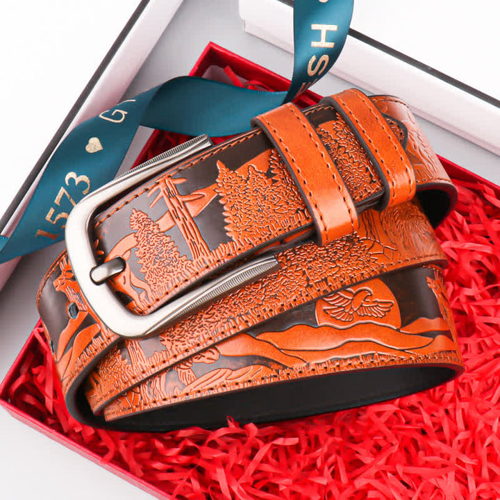 Ceinture en cuir à motif animalier en relief pour homme