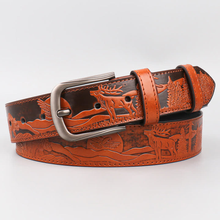 Ceinture en cuir à motif animalier en relief pour homme