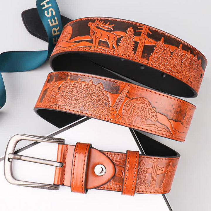 Ceinture en cuir à motif animalier en relief pour homme