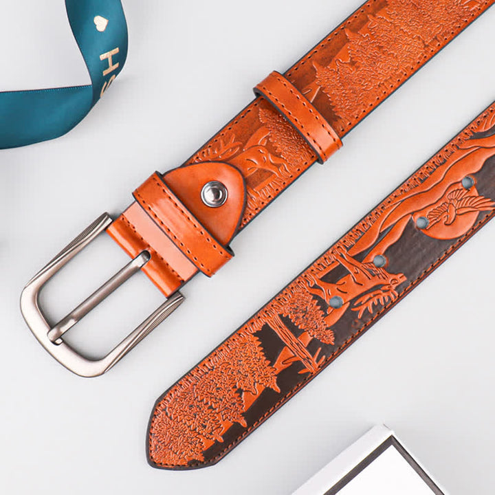 Ceinture en cuir à motif animalier en relief pour homme