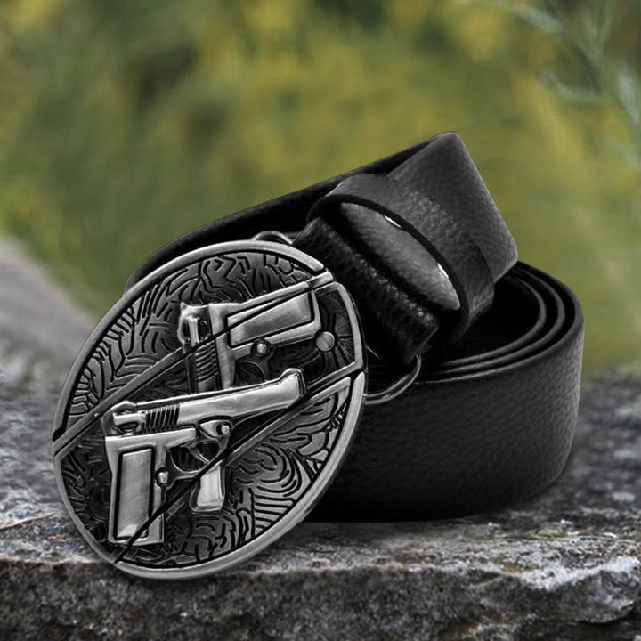 Ceinture en cuir pour homme avec double pistolet et couteau pliant