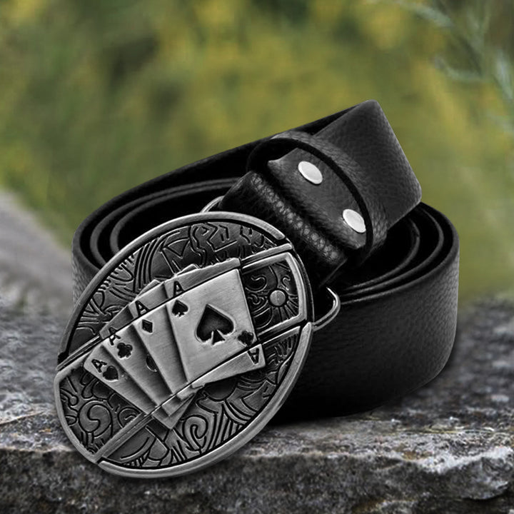 Ceinture en cuir pour homme Poker 4 Ace avec couteau pliant