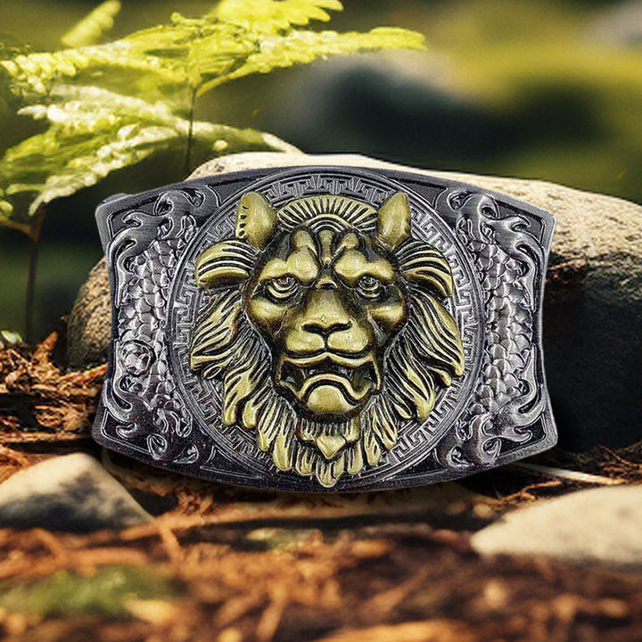 Ceinture en cuir pour homme avec couteau pliant caché Lion doré