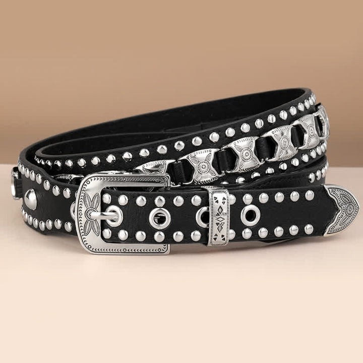 Ceinture en cuir avec boucle sculptée et rivets concho occidental