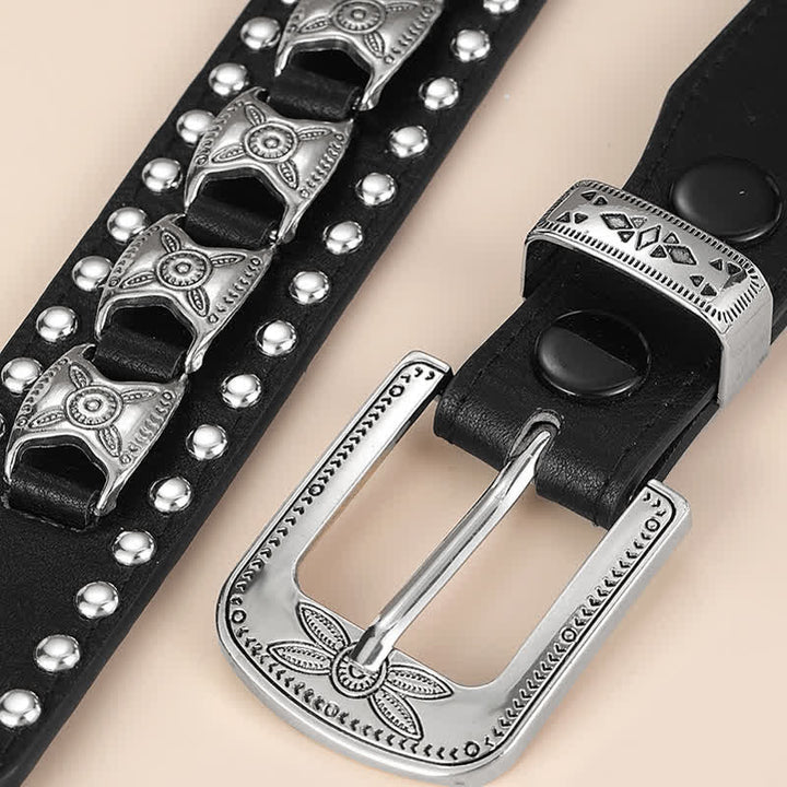 Ceinture en cuir avec boucle sculptée et rivets concho occidental