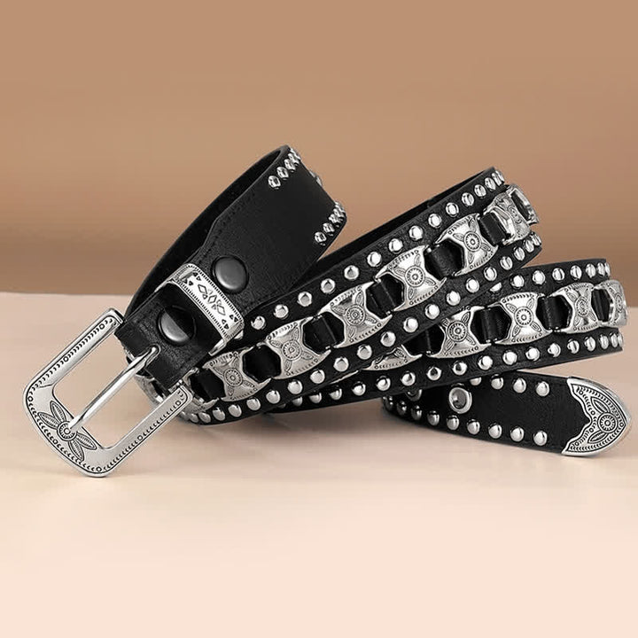 Ceinture en cuir avec boucle sculptée et rivets concho occidental