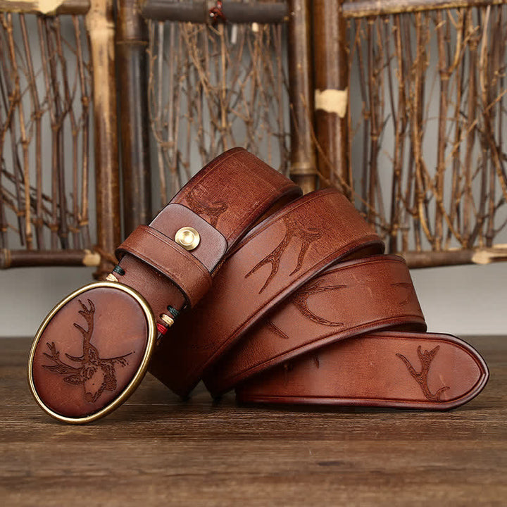 Ceinture en cuir à motif cerf gravé au laser pour homme