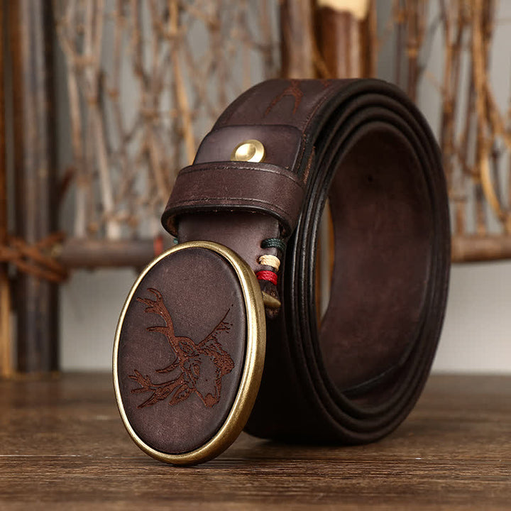 Ceinture en cuir à motif cerf gravé au laser pour homme