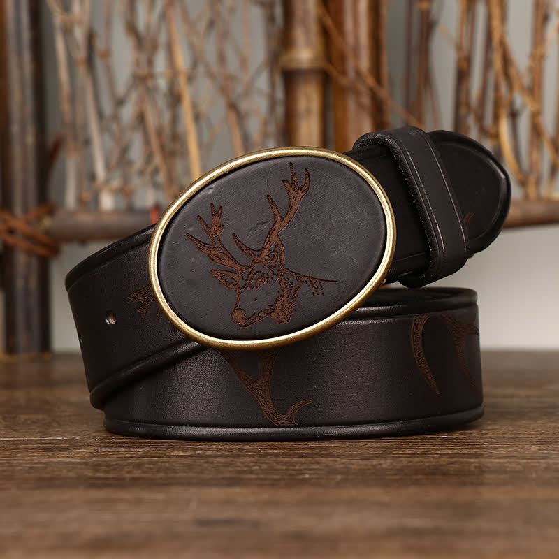 Ceinture en cuir à motif cerf gravé au laser pour homme