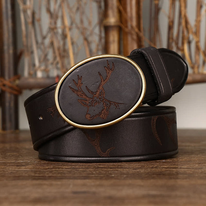 Ceinture en cuir à motif cerf gravé au laser pour homme