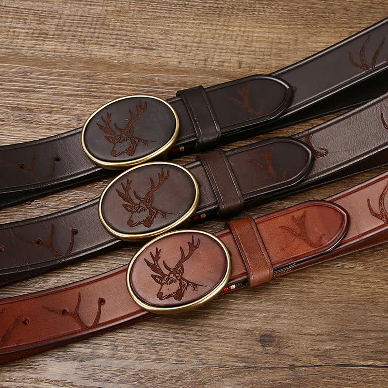 Ceinture en cuir à motif cerf gravé au laser pour homme