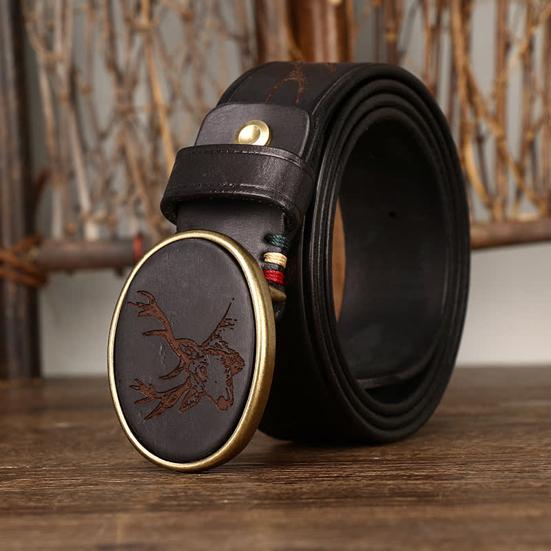 Ceinture en cuir à motif cerf gravé au laser pour homme
