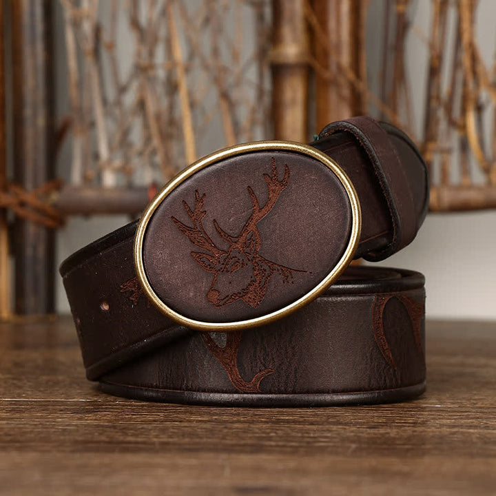 Ceinture en cuir à motif cerf gravé au laser pour homme
