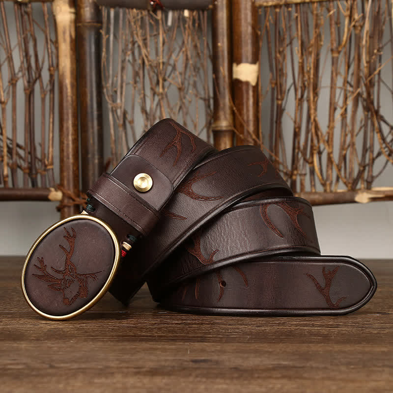 Ceinture en cuir pour homme avec gravure laser motif cerf - Café - 46 - image 5