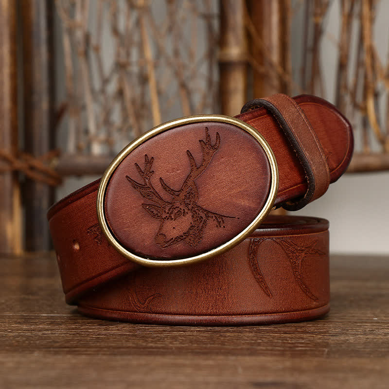 Ceinture en cuir à motif cerf gravé au laser pour homme