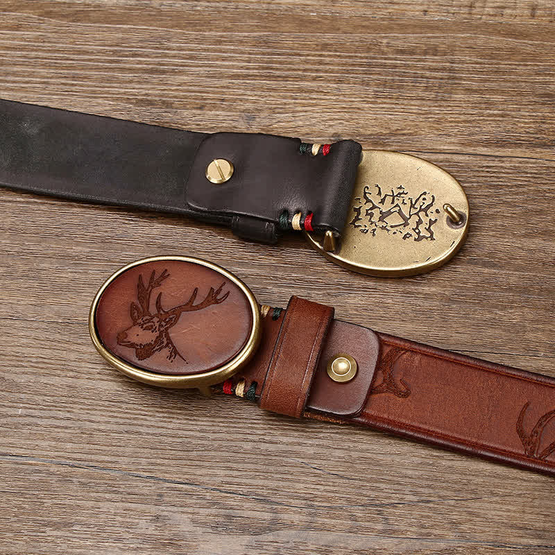 Ceinture en cuir à motif cerf gravé au laser pour homme