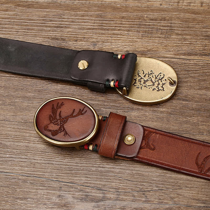 Ceinture en cuir à motif cerf gravé au laser pour homme