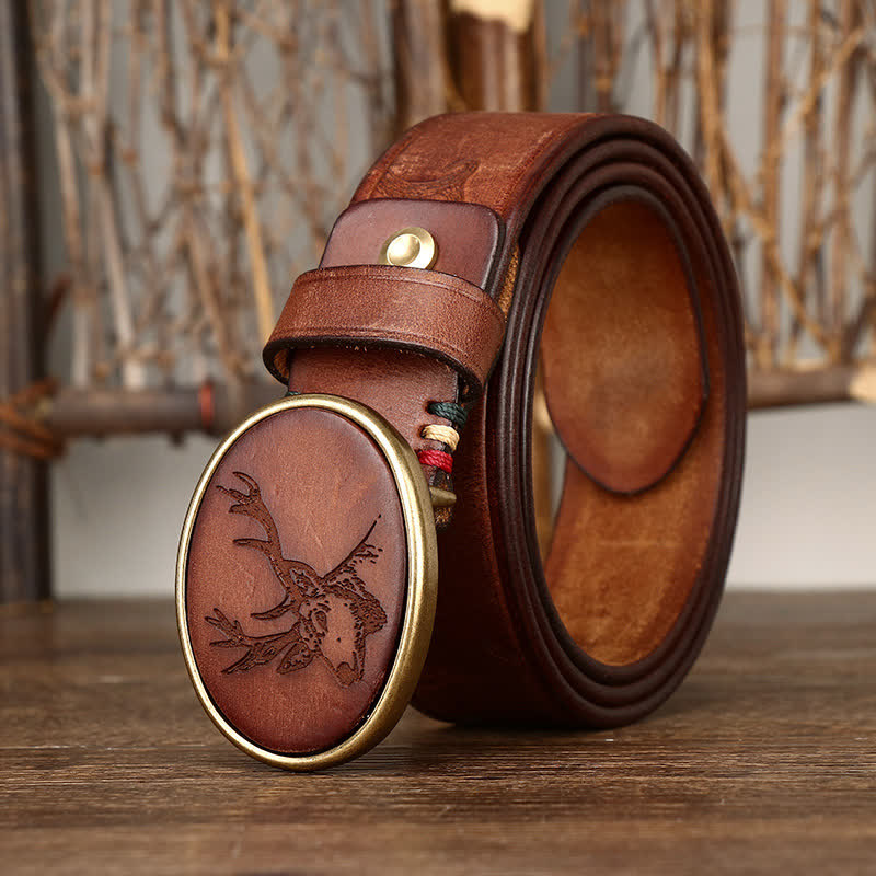 Ceinture en cuir à motif cerf gravé au laser pour homme